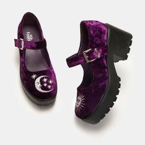Purple Velvet Embroidered Hippie Mary Janes